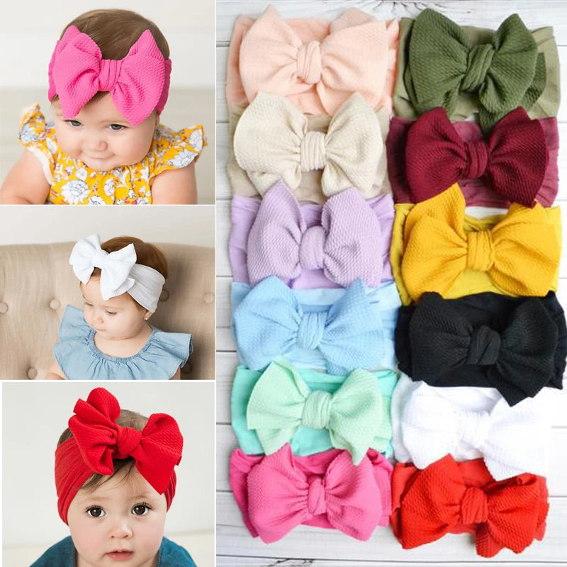 New Baby Accessories Infant Baby Girl Cute Bow Headband Newborn Solid Headwear Headdress Nylon Elastic Hair Band Gifts Props