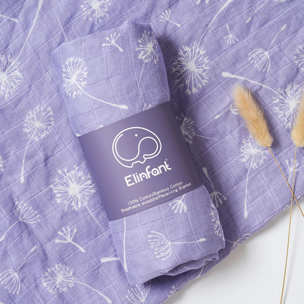 Elinfant 120x110cm Bamboo Cotton Baby Muslin Swaddle Blanket Cute Soft Print Baby Towel Wrap
