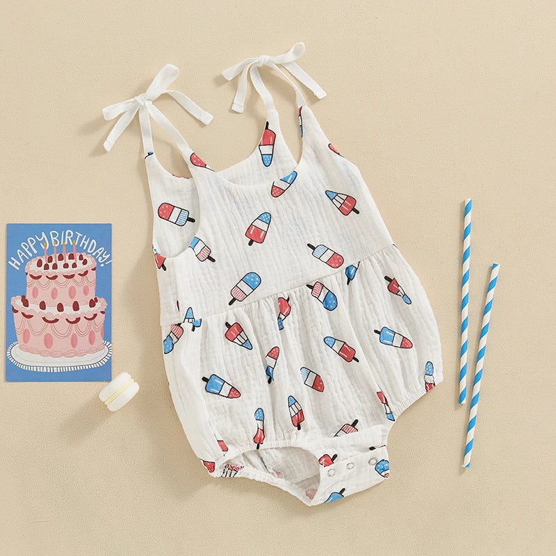 Adorable Baby Girl 4th of July Romper with Watermelon Print and Ruffle Sleeves for Infant Toddler Summer Outfit Cute Clothes