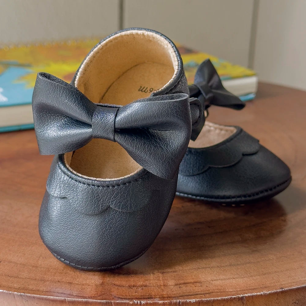 Baby Casual Shoes Infant Toddler Bowknot Non-slip Rubber Soft-Sole Flat PU First Walker Newborn Bow Decor Mary Janes