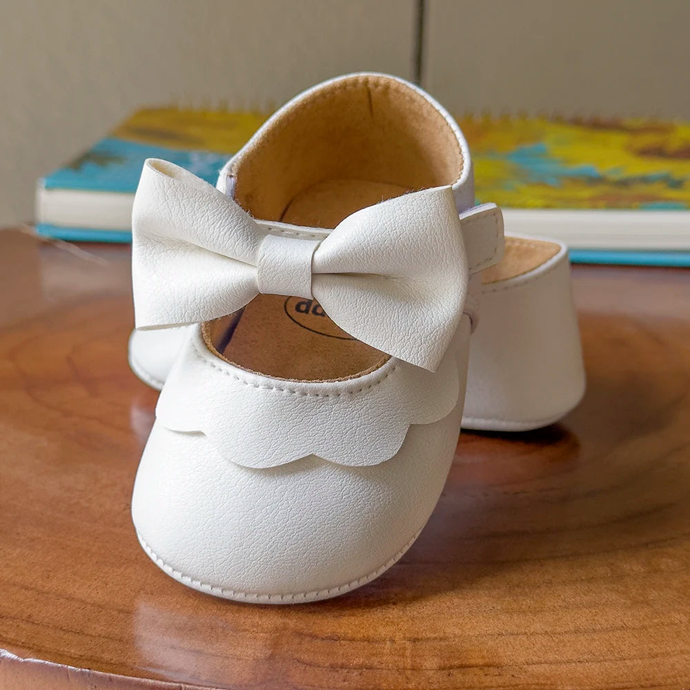 Baby Casual Shoes Infant Toddler Bowknot Non-slip Rubber Soft-Sole Flat PU First Walker Newborn Bow Decor Mary Janes