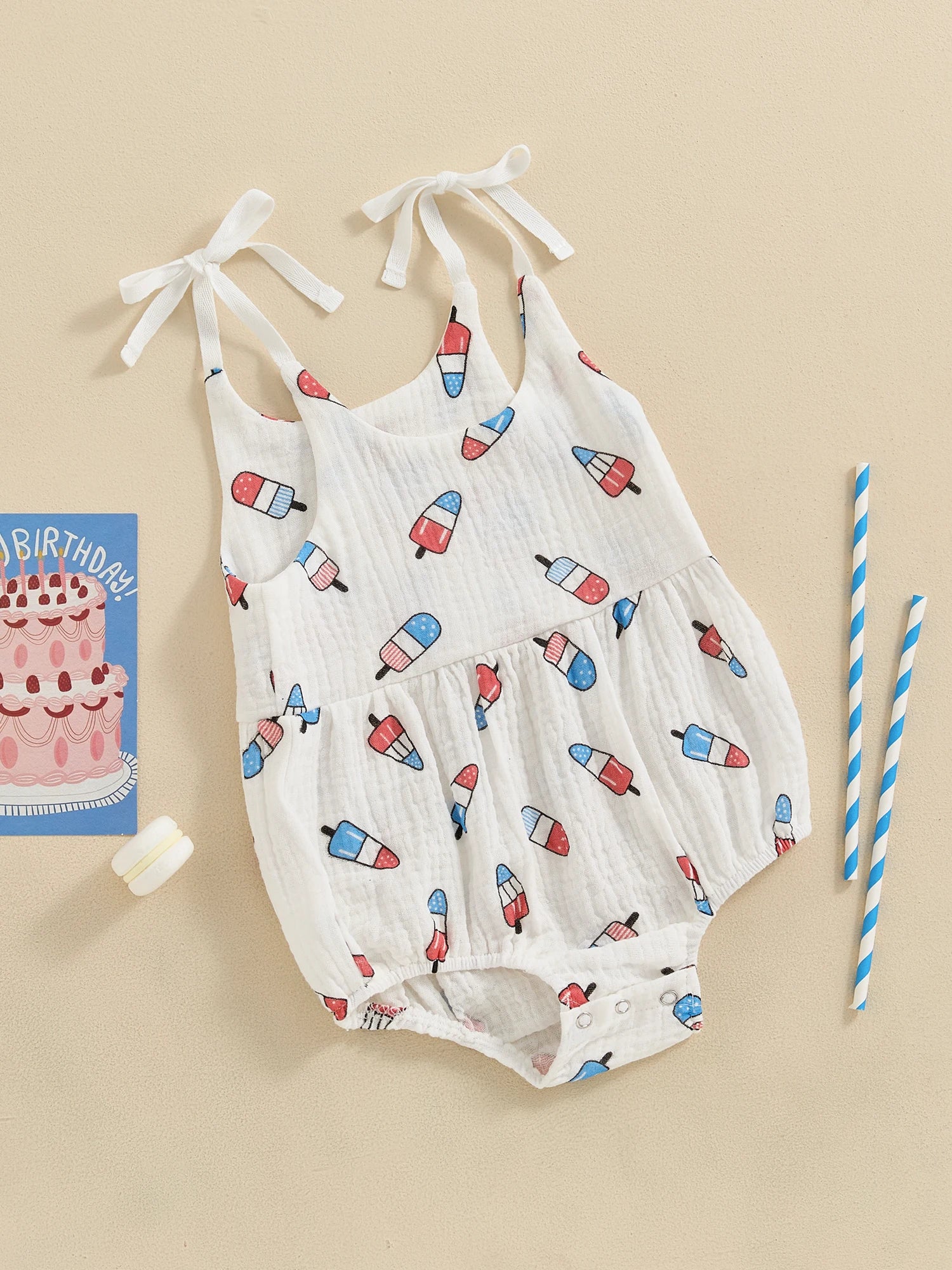 Adorable Baby Girl 4th of July Romper with Watermelon Print and Ruffle Sleeves for Infant Toddler Summer Outfit Cute Clothes