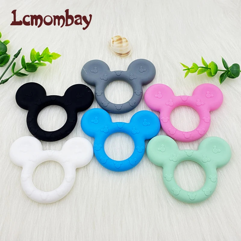 Lcmombay Cartoon Mouse Shape silicone Teether Animal Baby Pacifer Clips DIY Baby Teething Necklace Toy Food Grade Silicone beads