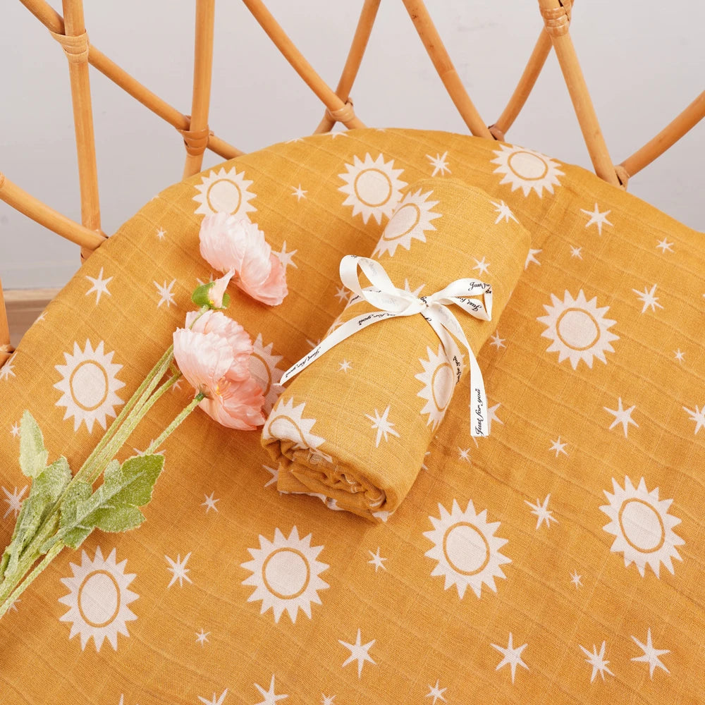 Elinfant 120x110cm Bamboo Cotton Baby Muslin Swaddle Blanket Cute Soft Print Baby Towel Wrap