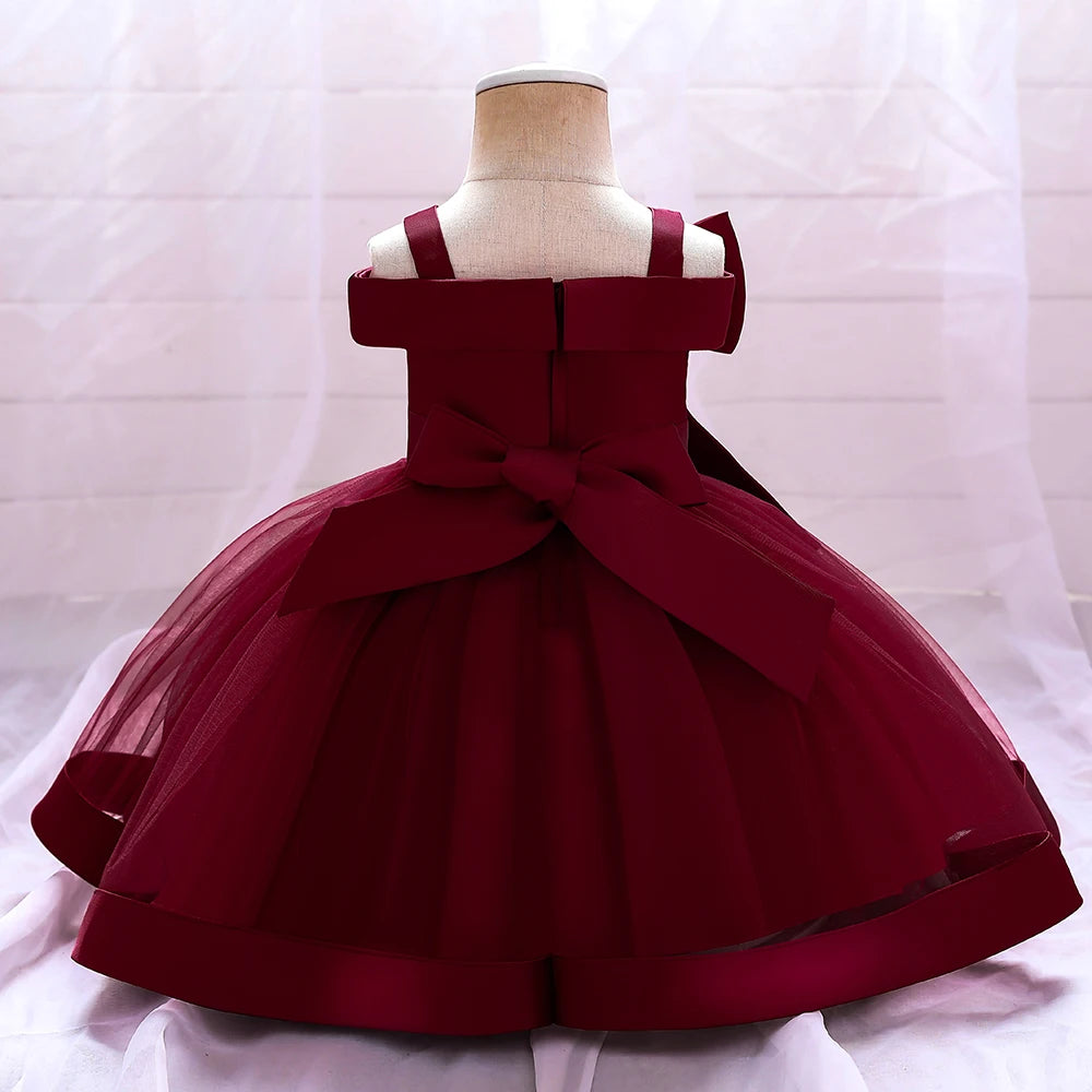 Bow Summer Dresses Infant Baby Girl Birthday Party Dress Lace Flower Newborn Princess Clothes Toddler Baby Girls Wedding Gown