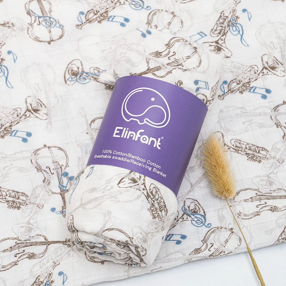 Elinfant 120x110cm Bamboo Cotton Baby Muslin Swaddle Blanket Cute Soft Print Baby Towel Wrap