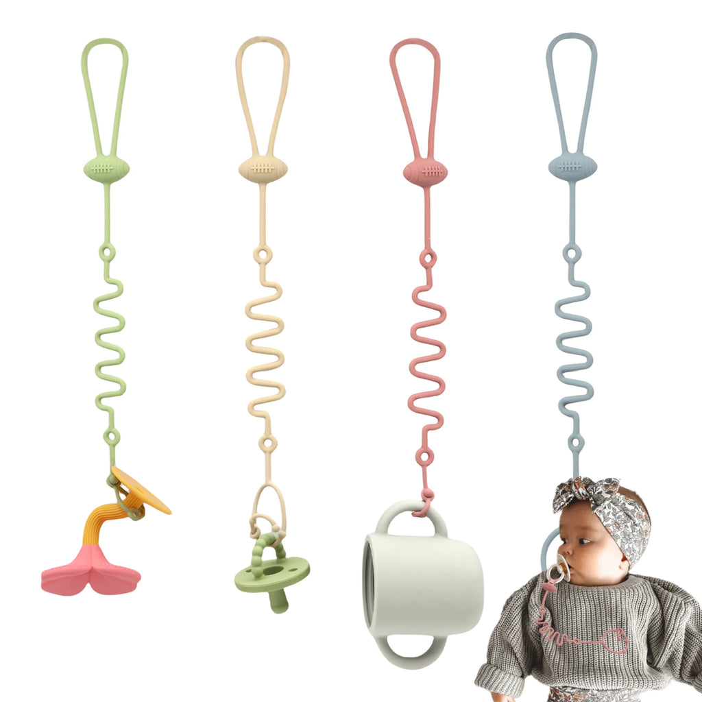 4-Piece Silicone Pacifier Clip, Teething Pacifier Holder Clip, Baby Pacifier Strap/Chain, Suitable for Toy Teething Devices