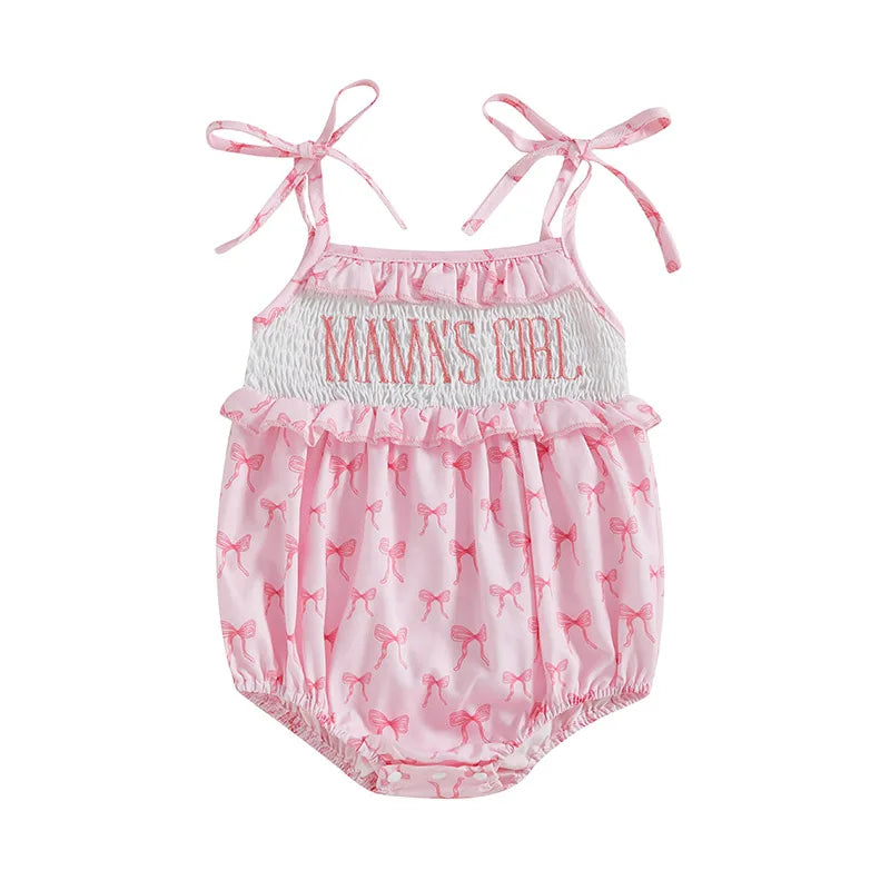 Summer Newborn Baby Rompers Infant Bow Print Letter Embroidery Sweet Girls Sleeveless Jumpsuits Baby Fashion Clothes 0-18M