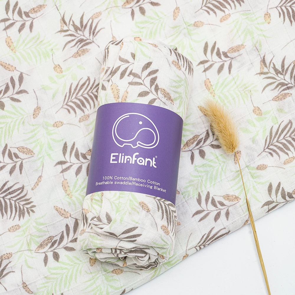 Elinfant 120x110cm Bamboo Cotton Baby Muslin Swaddle Blanket Cute Soft Print Baby Towel Wrap