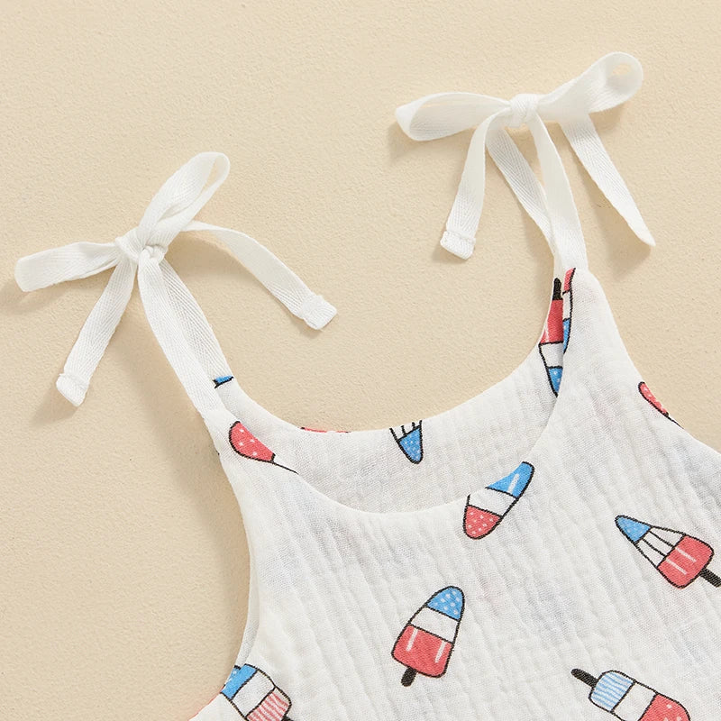 Adorable Baby Girl 4th of July Romper with Watermelon Print and Ruffle Sleeves for Infant Toddler Summer Outfit Cute Clothes