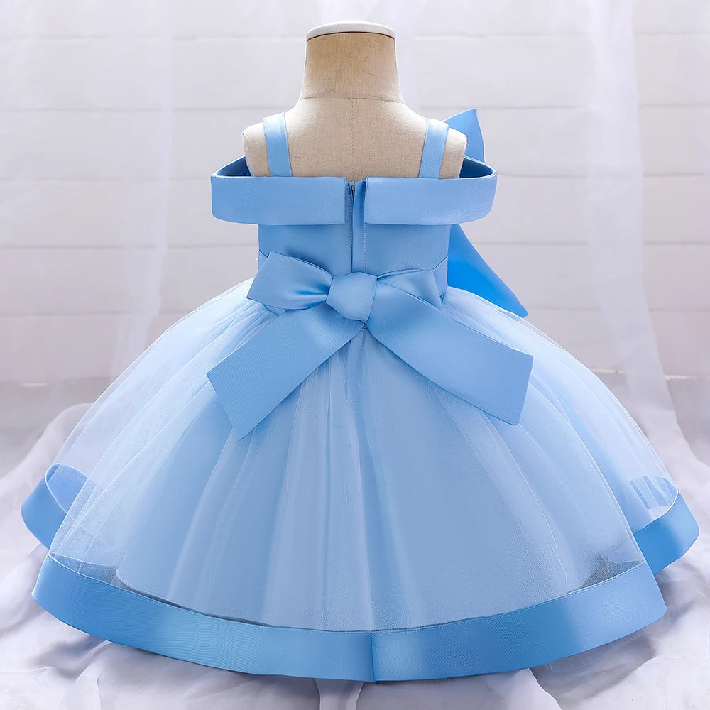 Bow Summer Dresses Infant Baby Girl Birthday Party Dress Lace Flower Newborn Princess Clothes Toddler Baby Girls Wedding Gown
