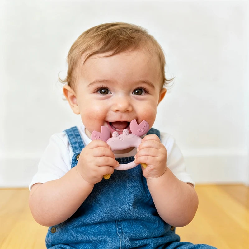 Silicone Baby Teether Baby Toys 0 to 6 Months BPA Free chewing Teething Toys Crab Wooden Ring Teether Reborn silicone Baby toys