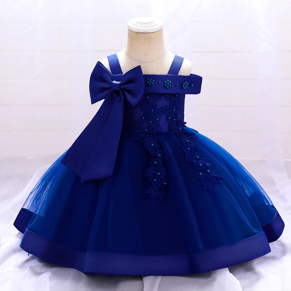 Bow Summer Dresses Infant Baby Girl Birthday Party Dress Lace Flower Newborn Princess Clothes Toddler Baby Girls Wedding Gown