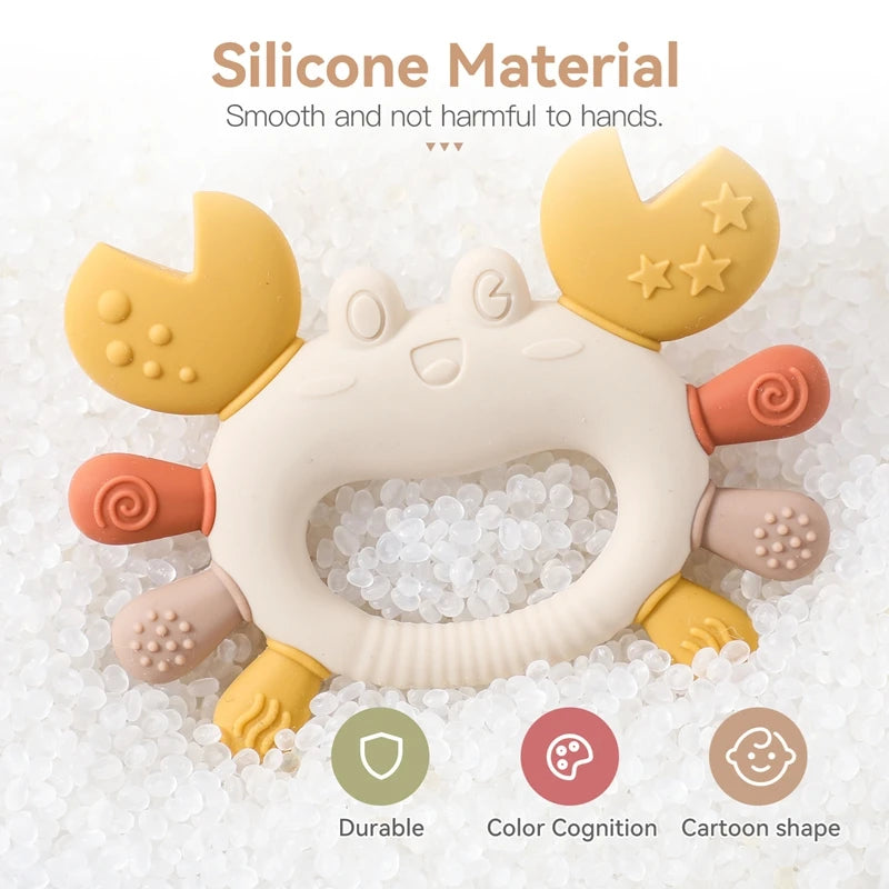 Silicone Baby Teether Baby Toys 0 to 6 Months BPA Free chewing Teething Toys Crab Wooden Ring Teether Reborn silicone Baby toys