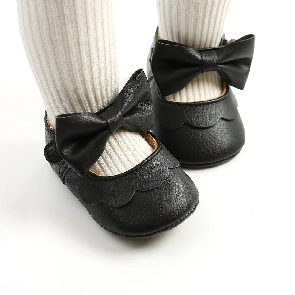 Baby Casual Shoes Infant Toddler Bowknot Non-slip Rubber Soft-Sole Flat PU First Walker Newborn Bow Decor Mary Janes
