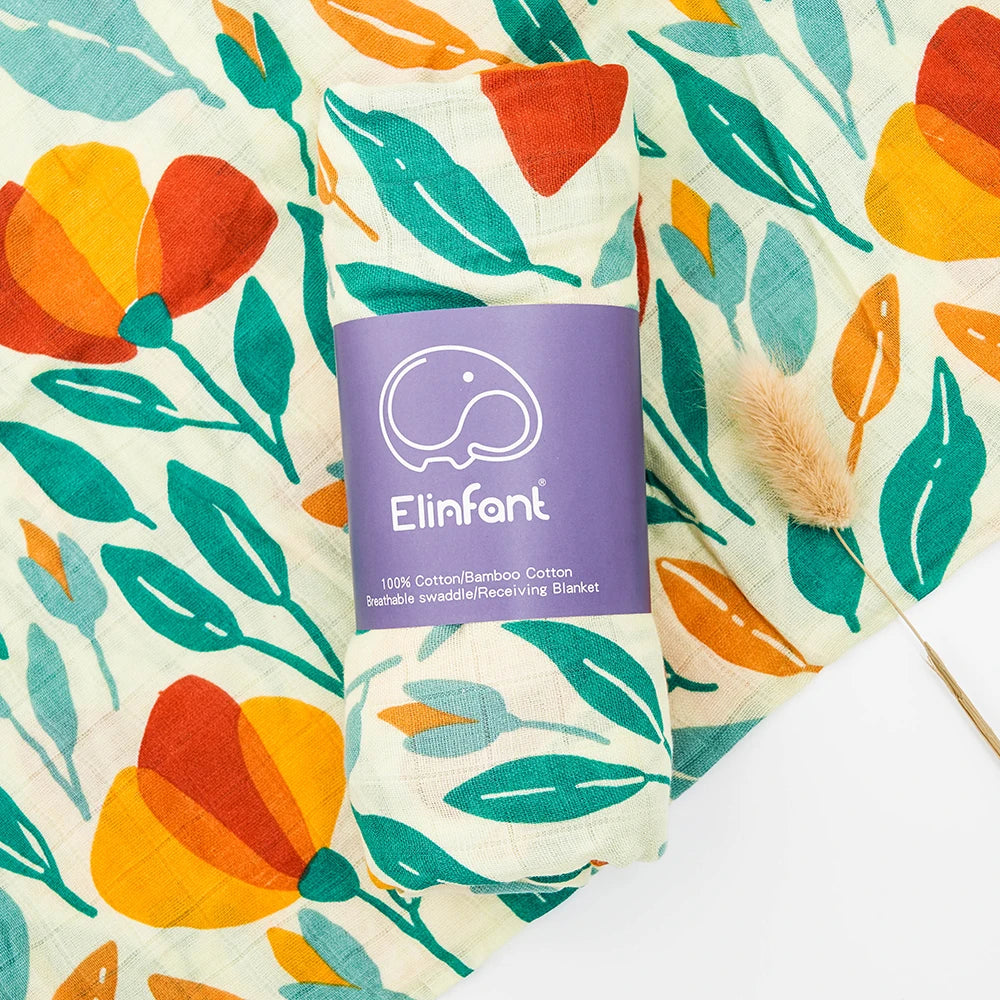 Elinfant 120x110cm Bamboo Cotton Baby Muslin Swaddle Blanket Cute Soft Print Baby Towel Wrap