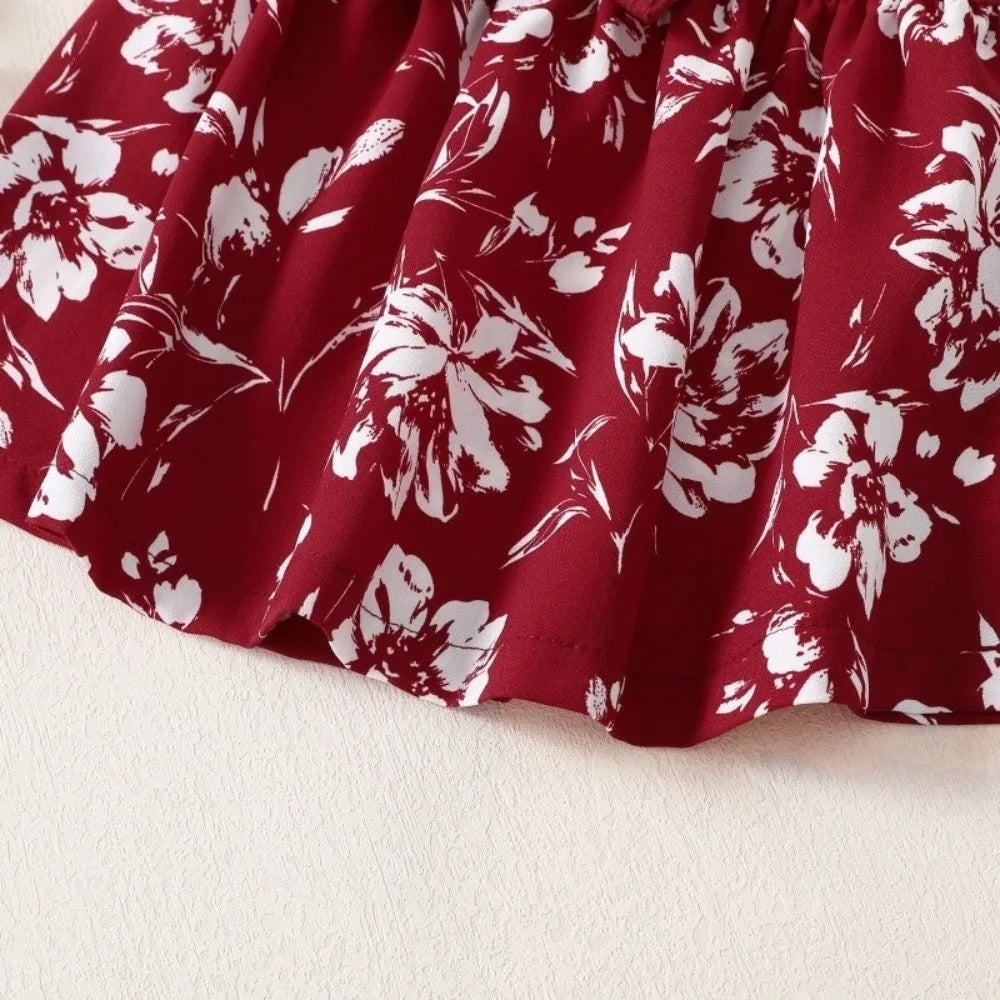 Bow Baby Girl Dress Floral Cotton Newborn Clothes Set Soft with Headband Socks Infant Red Princess Dress Baby Aged 3-12 Months