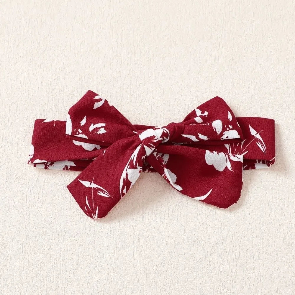 Bow Baby Girl Dress Floral Cotton Newborn Clothes Set Soft with Headband Socks Infant Red Princess Dress Baby Aged 3-12 Months
