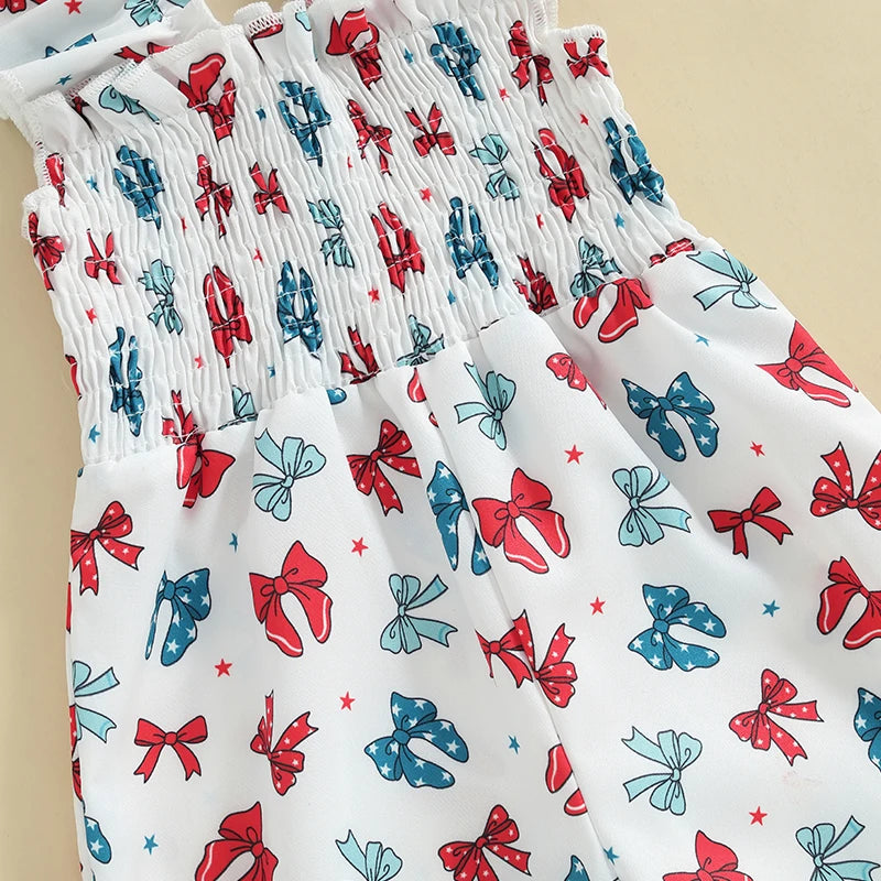 Cute Baby Girls Floral Print Ruffle Sleeve Romper Jumpsuit Toddler Summer Overall Suspender Pants Bowknot Outfit
