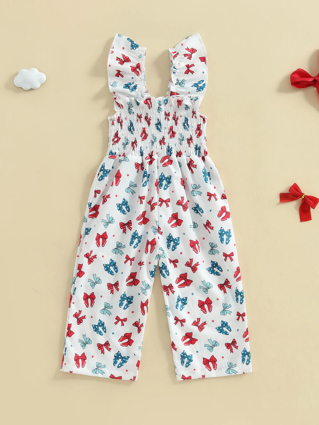 Cute Baby Girls Floral Print Ruffle Sleeve Romper Jumpsuit Toddler Summer Overall Suspender Pants Bowknot Outfit