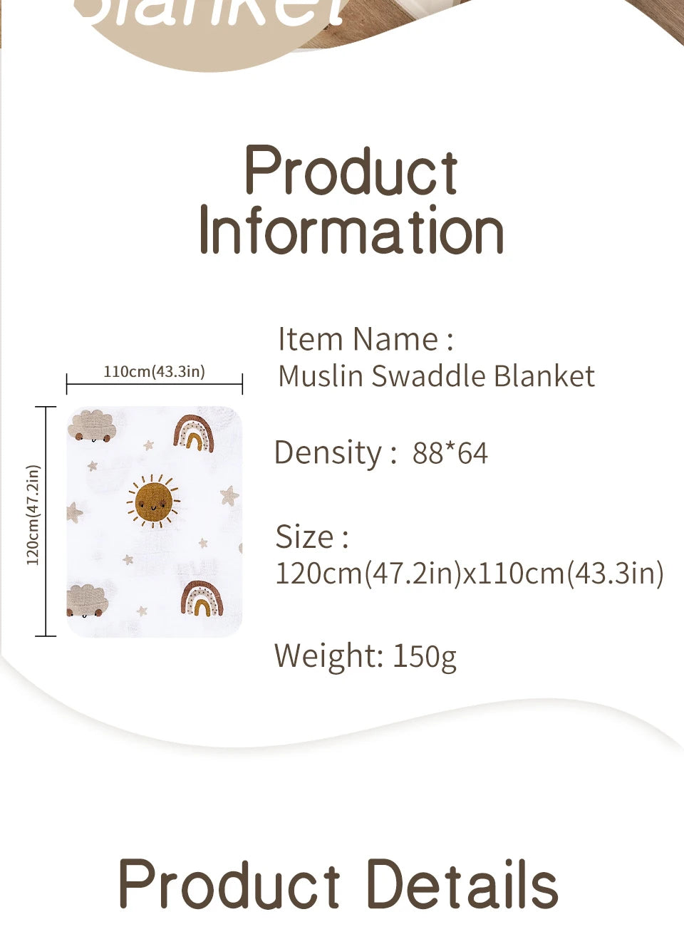 Elinfant 120x110cm Bamboo Cotton Baby Muslin Swaddle Blanket Cute Soft Print Baby Towel Wrap