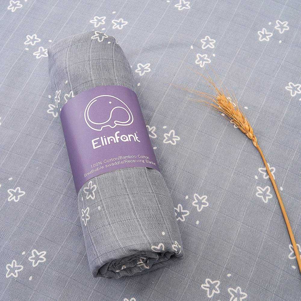 Elinfant 120x110cm Bamboo Cotton Baby Muslin Swaddle Blanket Cute Soft Print Baby Towel Wrap