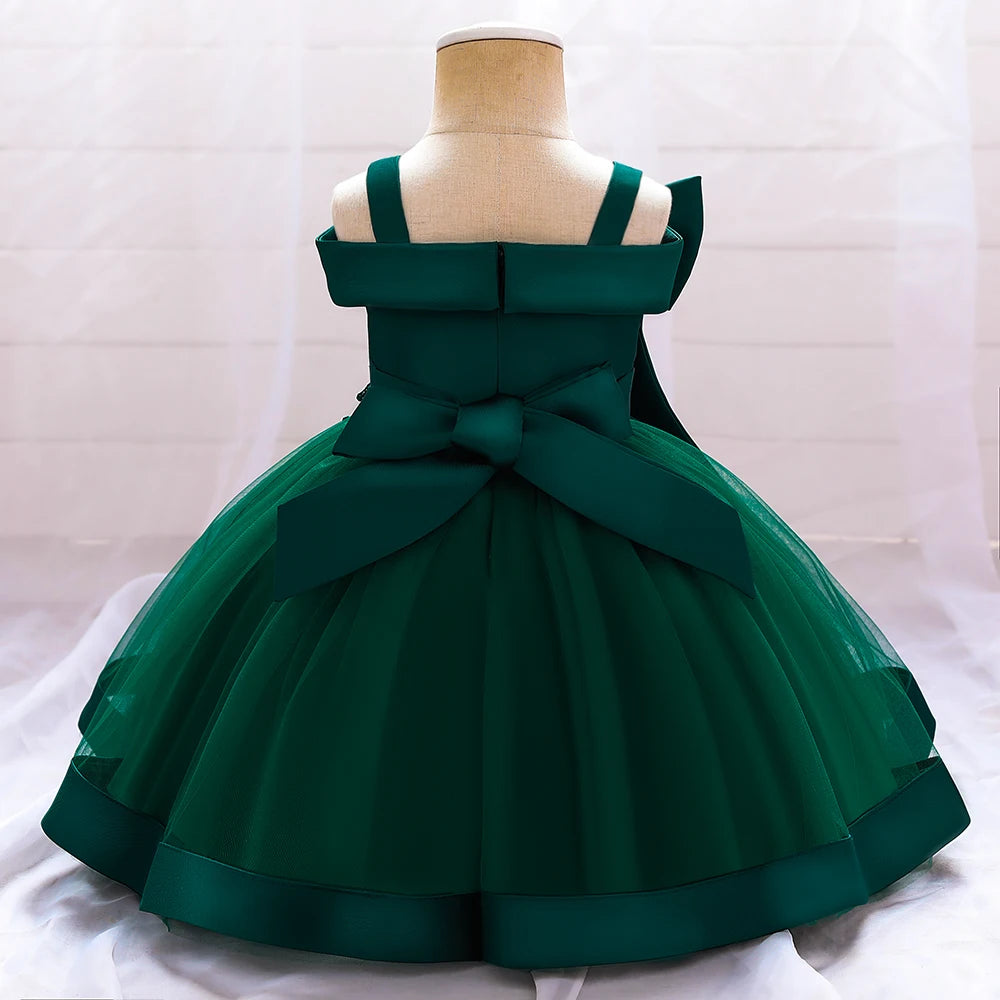 Bow Summer Dresses Infant Baby Girl Birthday Party Dress Lace Flower Newborn Princess Clothes Toddler Baby Girls Wedding Gown