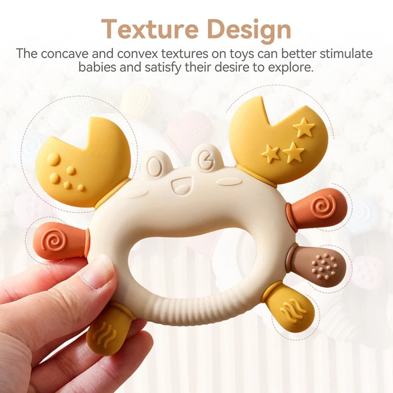 Silicone Baby Teether Baby Toys 0 to 6 Months BPA Free chewing Teething Toys Crab Wooden Ring Teether Reborn silicone Baby toys