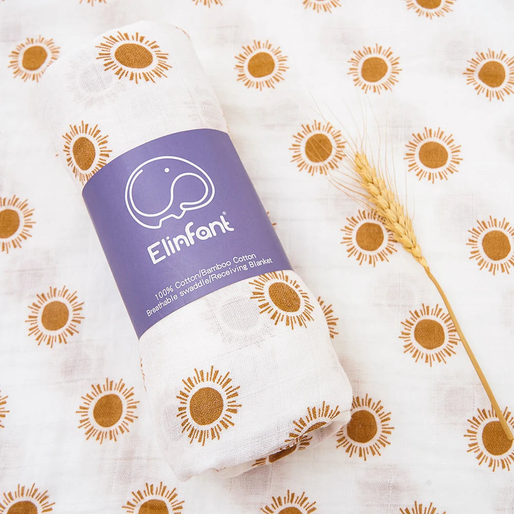 Elinfant 120x110cm Bamboo Cotton Baby Muslin Swaddle Blanket Cute Soft Print Baby Towel Wrap
