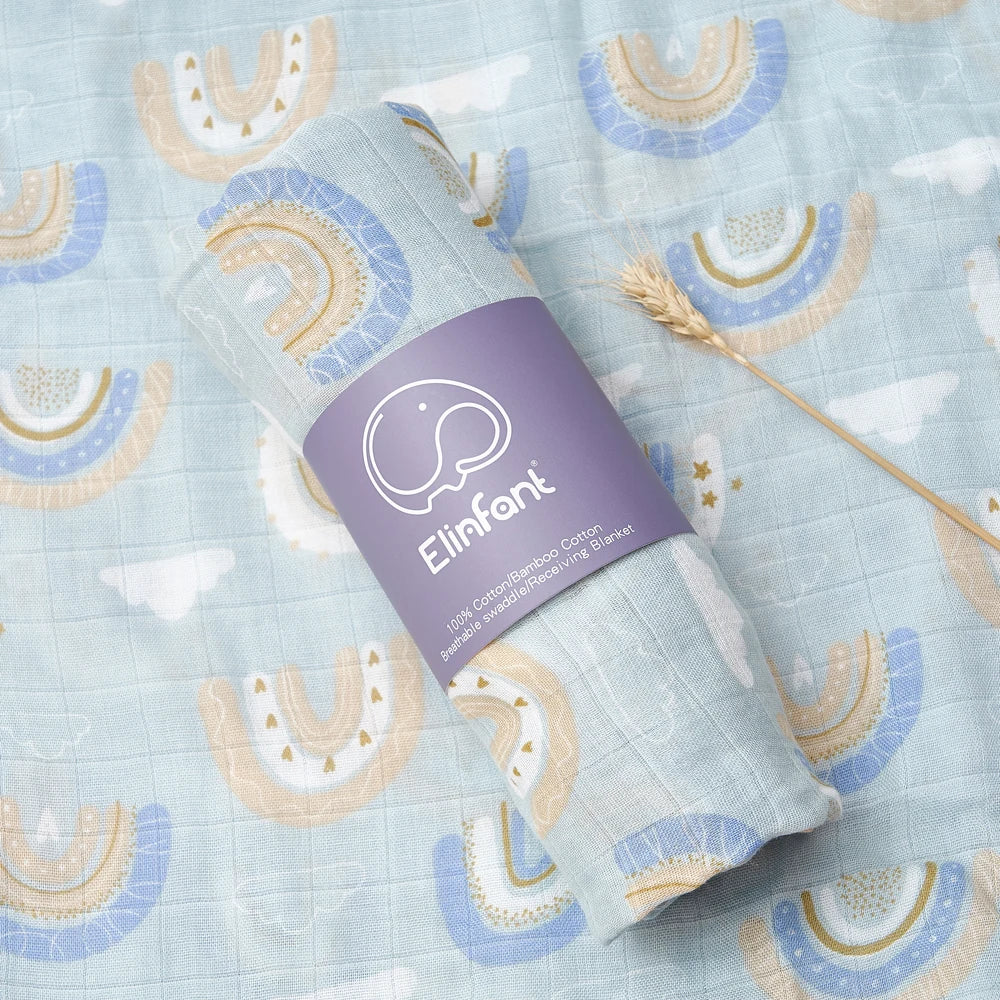 Elinfant 120x110cm Bamboo Cotton Baby Muslin Swaddle Blanket Cute Soft Print Baby Towel Wrap