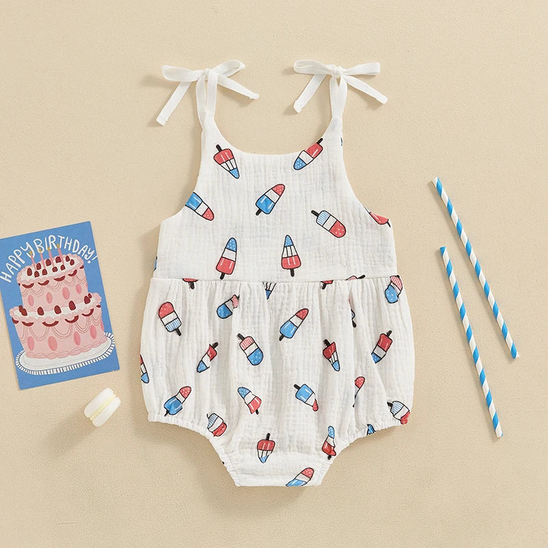 Adorable Baby Girl 4th of July Romper with Watermelon Print and Ruffle Sleeves for Infant Toddler Summer Outfit Cute Clothes
