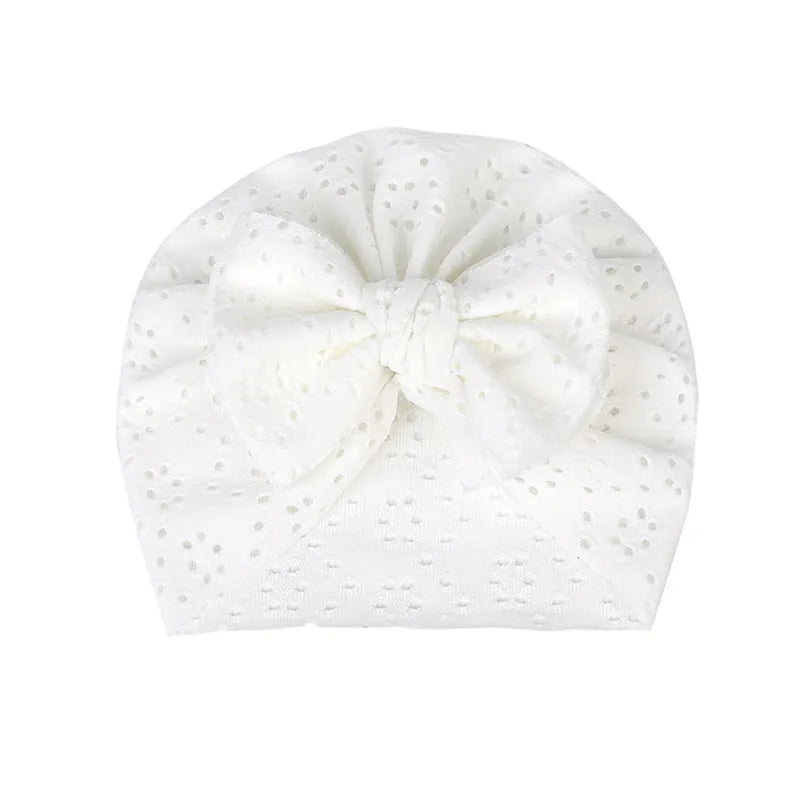 Summer Hollow Baby Turban Cap Big Bow Infant Indian Hat Thin Cotton Newborn Elastic Headscarf Solid Color Kids Hair Accessories