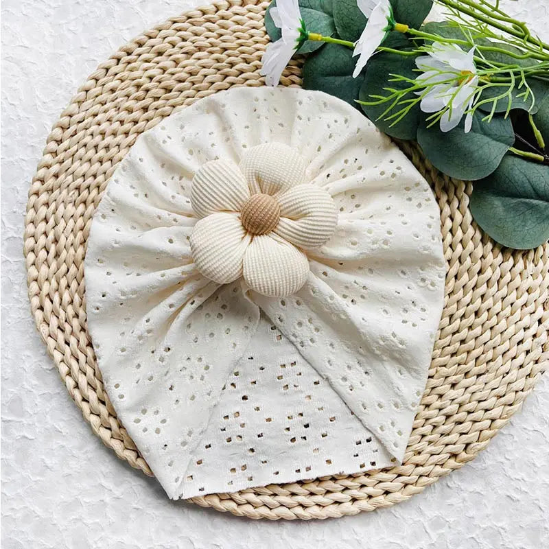 Summer Hollow Baby Turban Cap Big Bow Infant Indian Hat Thin Cotton Newborn Elastic Headscarf Solid Color Kids Hair Accessories