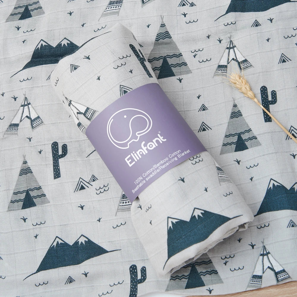 Elinfant 120x110cm Bamboo Cotton Baby Muslin Swaddle Blanket Cute Soft Print Baby Towel Wrap