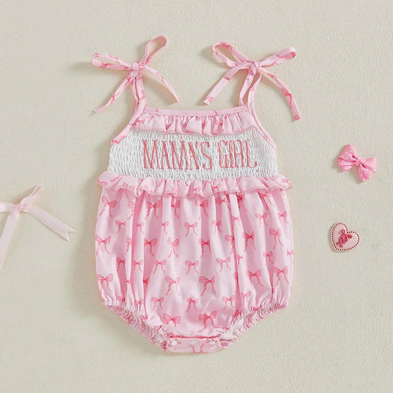 Summer Newborn Baby Rompers Infant Bow Print Letter Embroidery Sweet Girls Sleeveless Jumpsuits Baby Fashion Clothes 0-18M