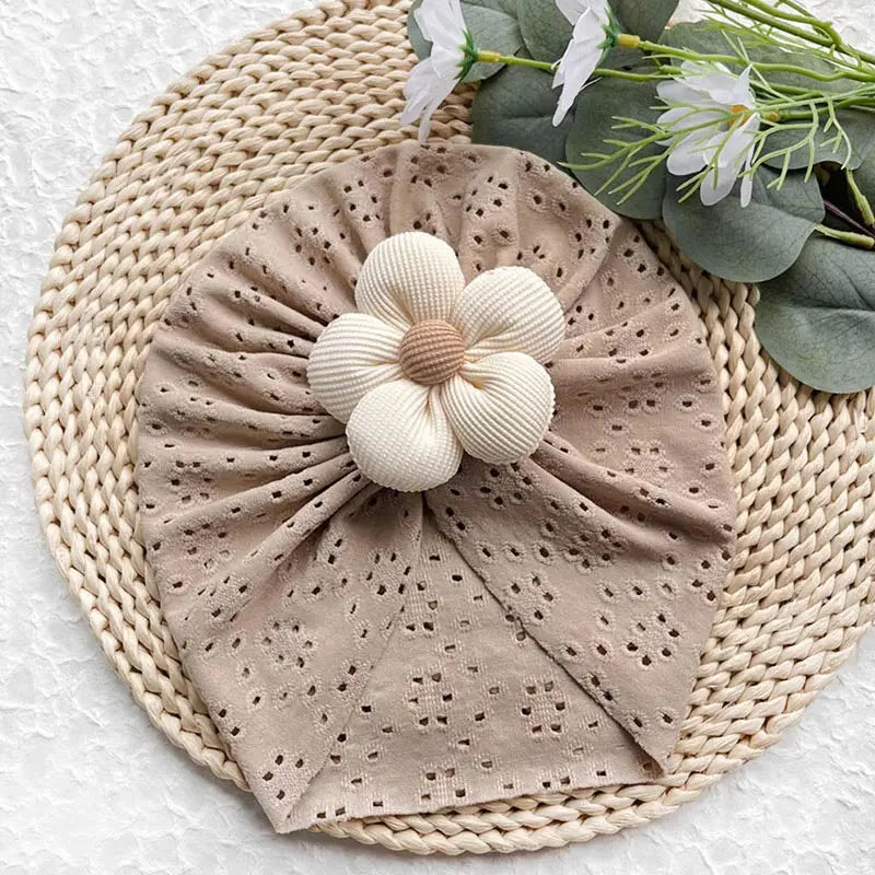 Summer Hollow Baby Turban Cap Big Bow Infant Indian Hat Thin Cotton Newborn Elastic Headscarf Solid Color Kids Hair Accessories