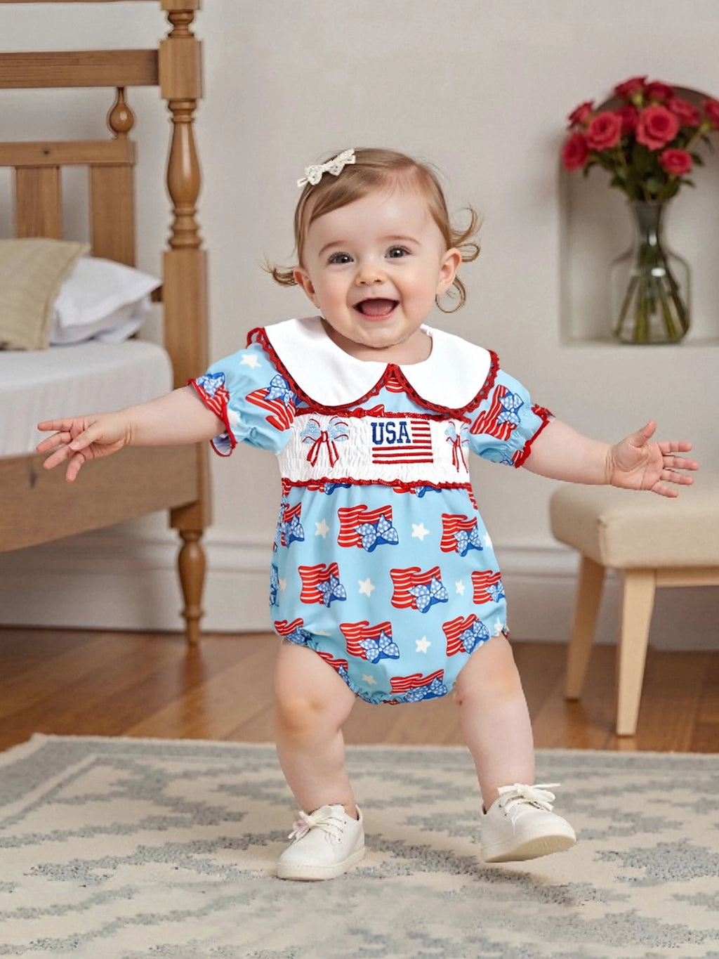 Adorable Infant Floral Print Jumpsuit Sweet Ruffle Sleeve  Outfit Toddler Summer Playsuit Newborn Romper