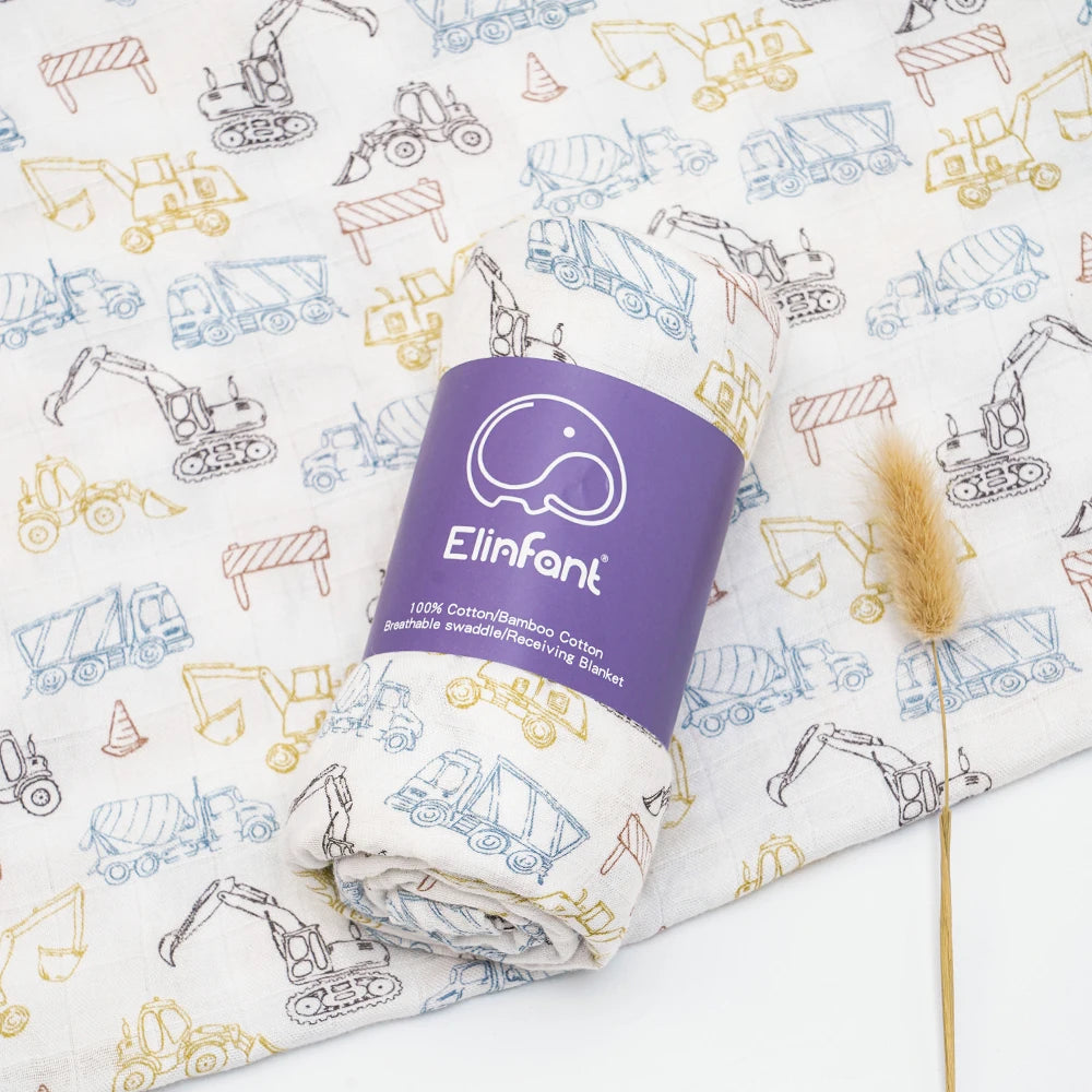 Elinfant 120x110cm Bamboo Cotton Baby Muslin Swaddle Blanket Cute Soft Print Baby Towel Wrap