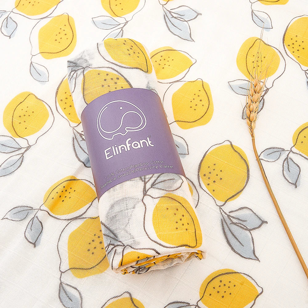 Elinfant 120x110cm Bamboo Cotton Baby Muslin Swaddle Blanket Cute Soft Print Baby Towel Wrap