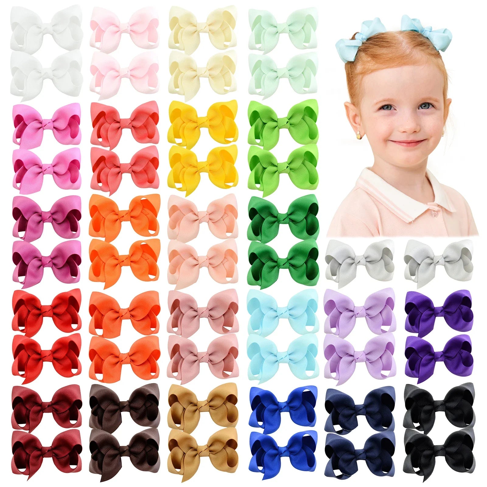 BABY BOWS 20/30/40Pcs 3inch Grosgrain Ribbon Hair Bow Clips for Baby Girls Hair Accessories Bowknot Hairpin Toddler Headgripes