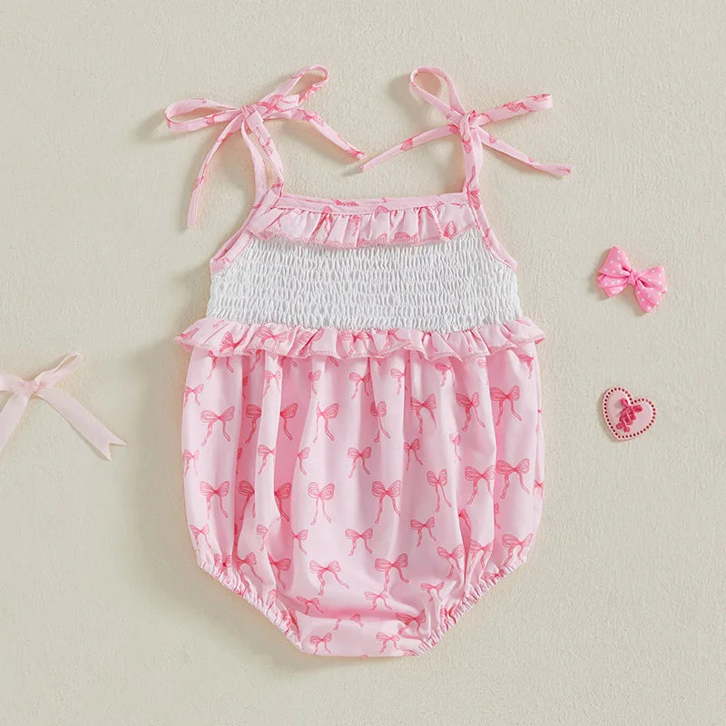 Summer Newborn Baby Rompers Infant Bow Print Letter Embroidery Sweet Girls Sleeveless Jumpsuits Baby Fashion Clothes 0-18M