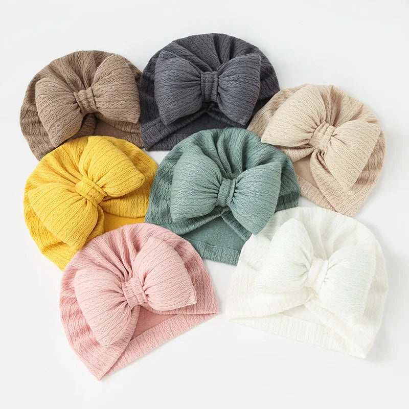 Summer Hollow Baby Turban Cap Big Bow Infant Indian Hat Thin Cotton Newborn Elastic Headscarf Solid Color Kids Hair Accessories