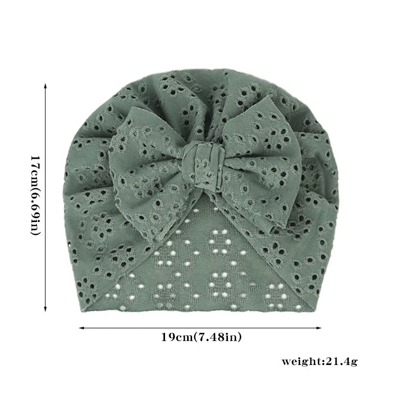 Summer Hollow Baby Turban Cap Big Bow Infant Indian Hat Thin Cotton Newborn Elastic Headscarf Solid Color Kids Hair Accessories