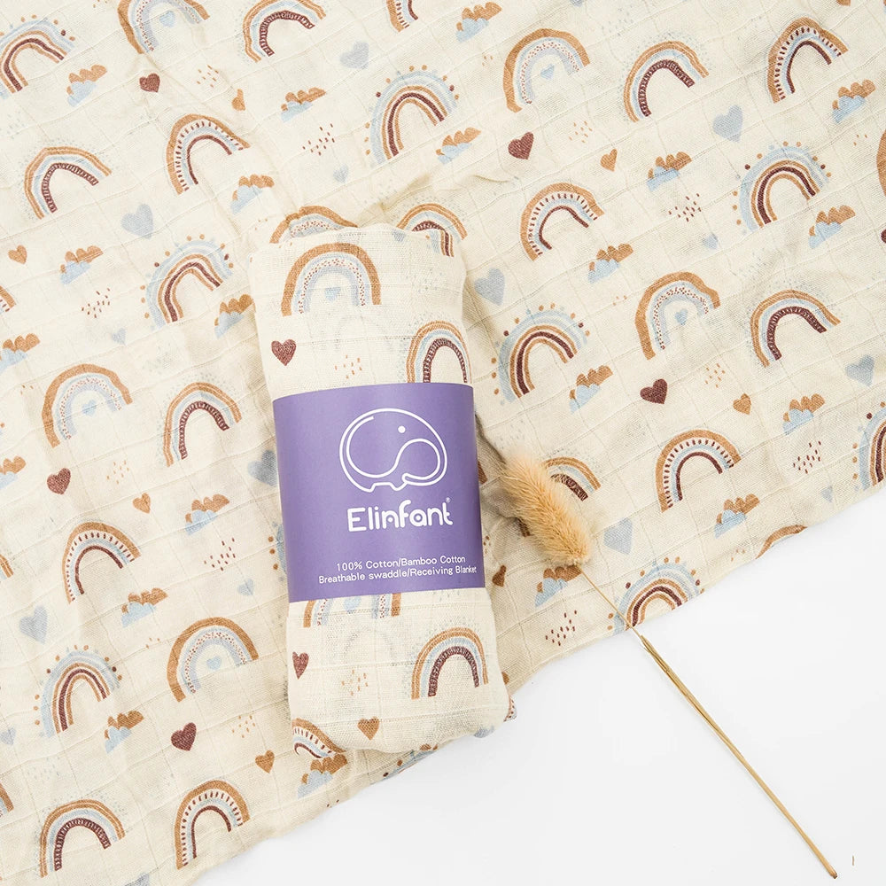 Elinfant 120x110cm Bamboo Cotton Baby Muslin Swaddle Blanket Cute Soft Print Baby Towel Wrap