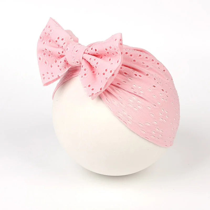 Summer Hollow Baby Turban Cap Big Bow Infant Indian Hat Thin Cotton Newborn Elastic Headscarf Solid Color Kids Hair Accessories