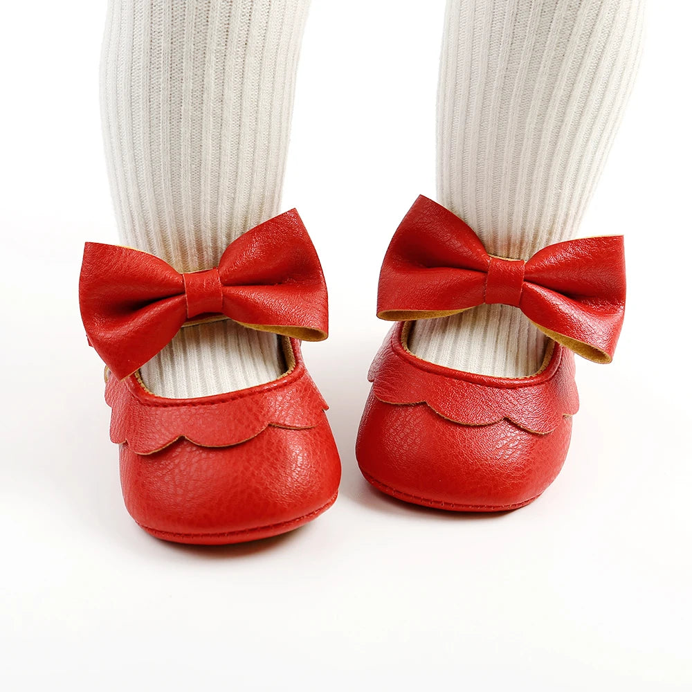 Baby Casual Shoes Infant Toddler Bowknot Non-slip Rubber Soft-Sole Flat PU First Walker Newborn Bow Decor Mary Janes