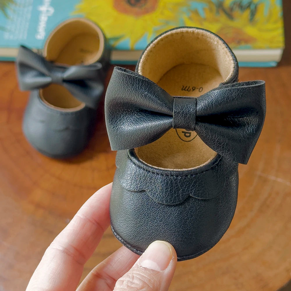 Baby Casual Shoes Infant Toddler Bowknot Non-slip Rubber Soft-Sole Flat PU First Walker Newborn Bow Decor Mary Janes