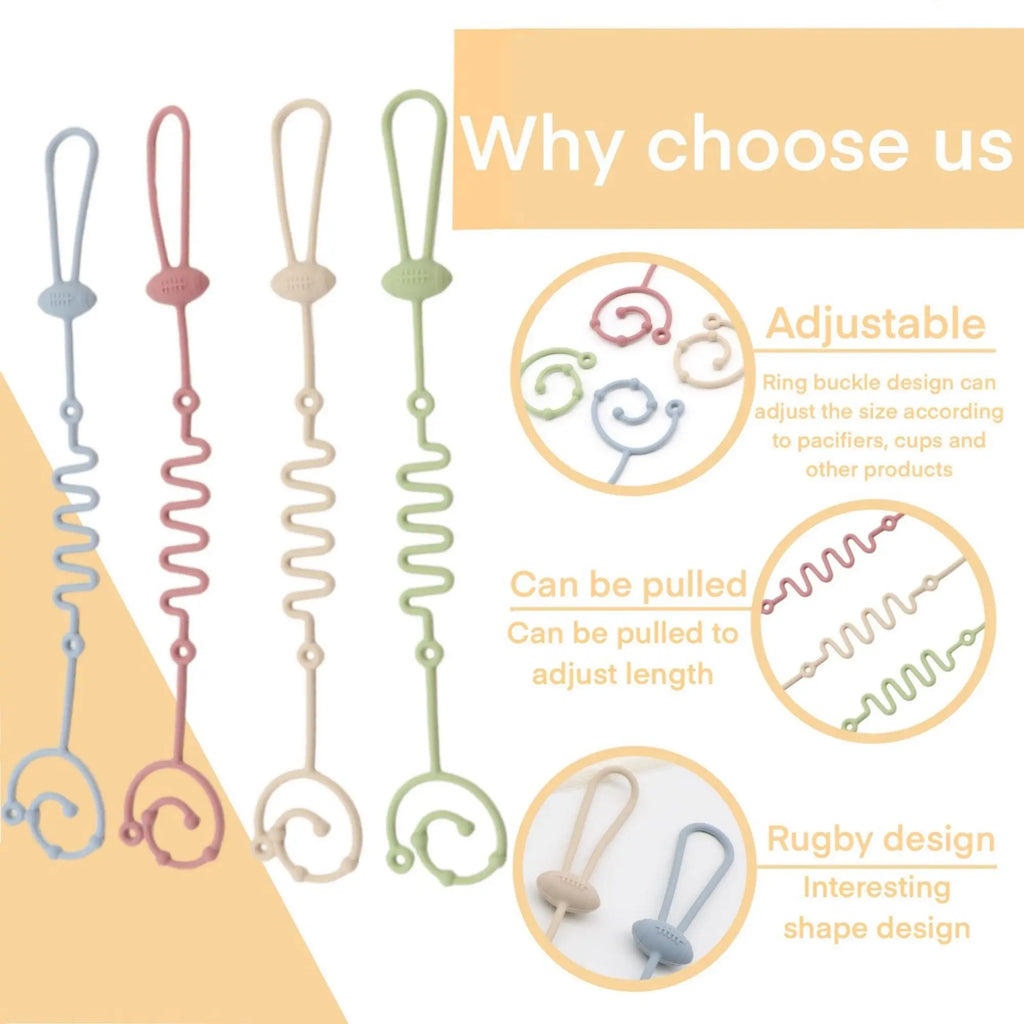 4-Piece Silicone Pacifier Clip, Teething Pacifier Holder Clip, Baby Pacifier Strap/Chain, Suitable for Toy Teething Devices