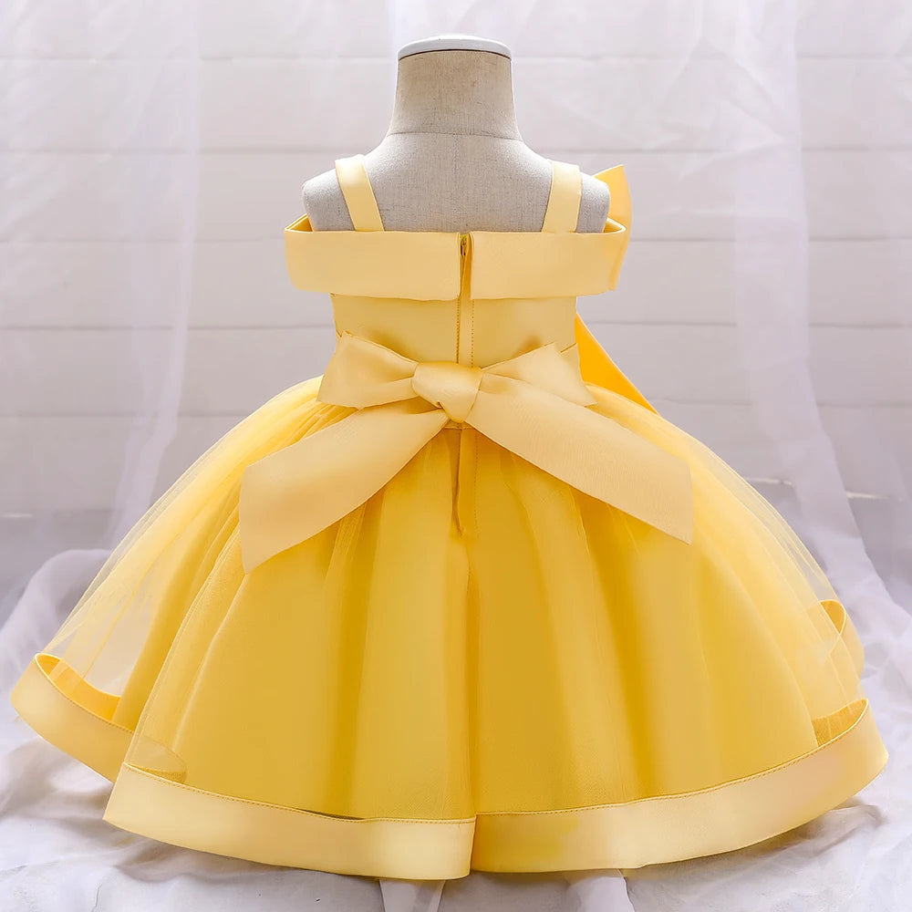 Bow Summer Dresses Infant Baby Girl Birthday Party Dress Lace Flower Newborn Princess Clothes Toddler Baby Girls Wedding Gown