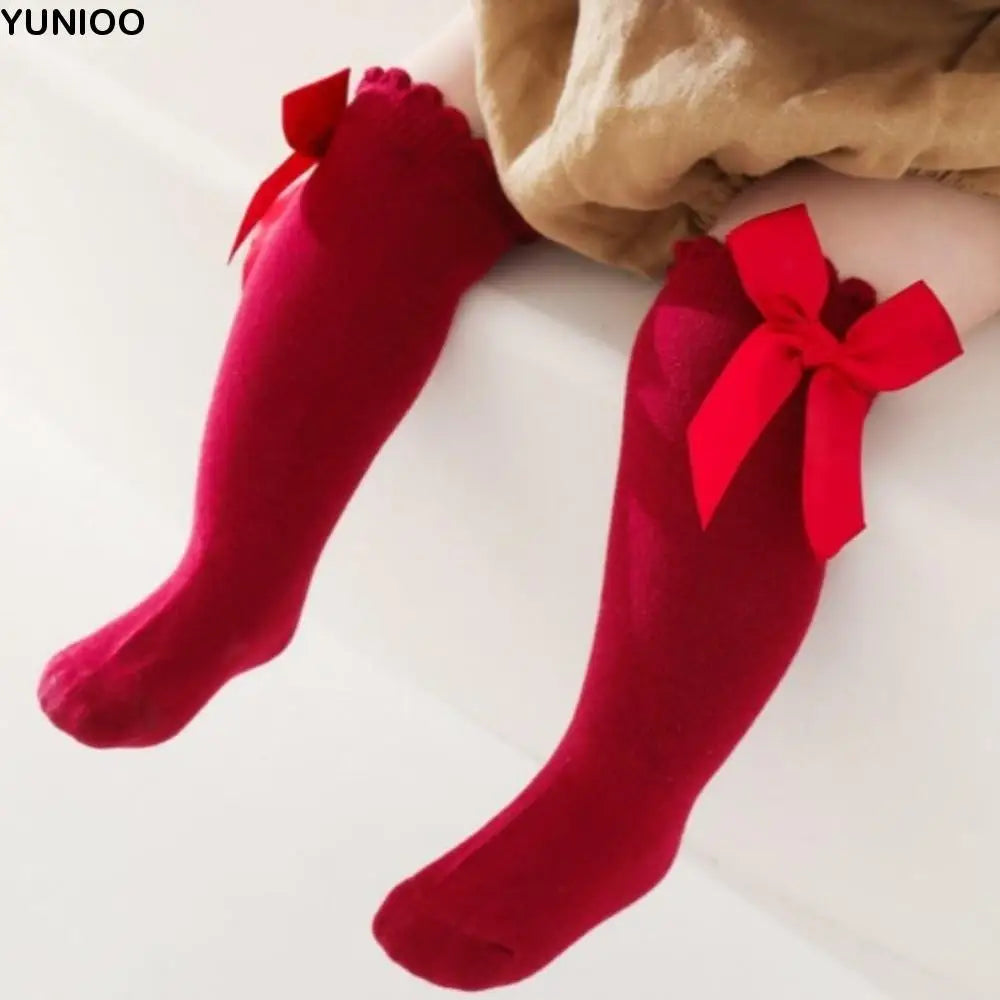 Bow Baby Girl Dress Floral Cotton Newborn Clothes Set Soft with Headband Socks Infant Red Princess Dress Baby Aged 3-12 Months